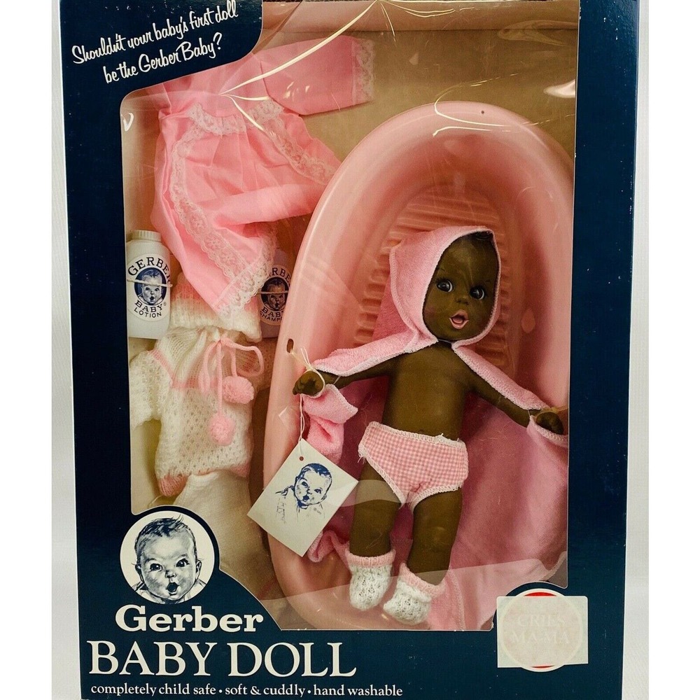 Vtg Gerber Baby 12" Doll African American Pink Outfits Bath‎ Rolling Flirty Eyes